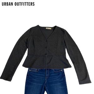 Urban Outfitters Pins & Needles Charcoal Knit Button Down Peplum Jacket